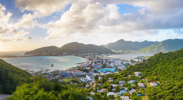 Philipsburg, Sint Maarten, cityscape at the Great Salt Pond. Philipsburg, Sint Maarten, cityscape at the Great Salt Pond. saint martin caribbean stock pictures, royalty-free photos & images