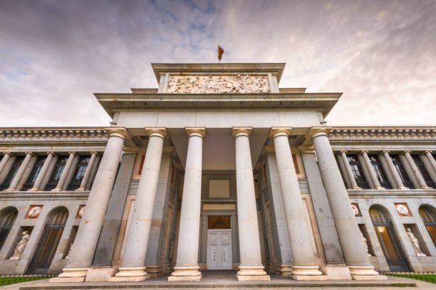 The Prado Museum facade Madrid, Spain - November 19, 2014: The Prado Museum facade. Established in 1819, the museum is considered the best collection of Spanish art and one of the world's finest collections of European art. museo del prado stock pictures, royalty-free photos & images