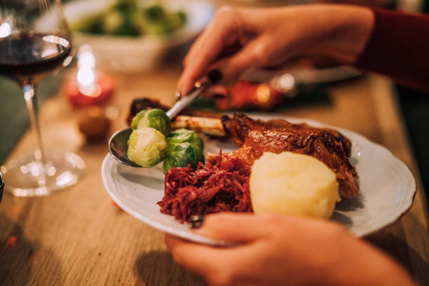 istock Traditional German Holiday Goose Dinner with Dumplings and Red Cabbage 1189971460