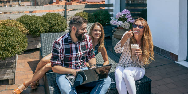 istock Office workers working and resting on the terrace 1189971889