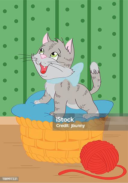 Kitten Stock Illustration - Download Image Now - Animal, Basket, Blue