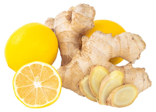 istock Ginger with lemon Isolated on white background Clipping Path 1189974368