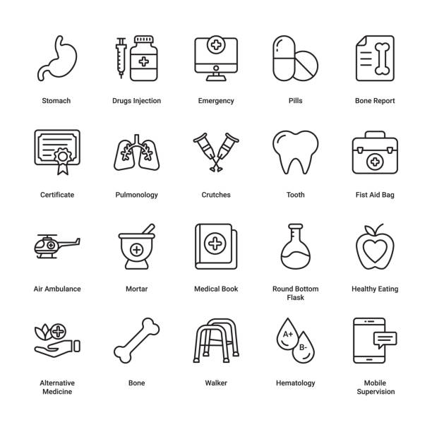 Medical & Healthcare Medical & Healthcare line icons set. Modern graphic design concepts, simple outline elements collection. Vector line icons shot apple stock illustrations