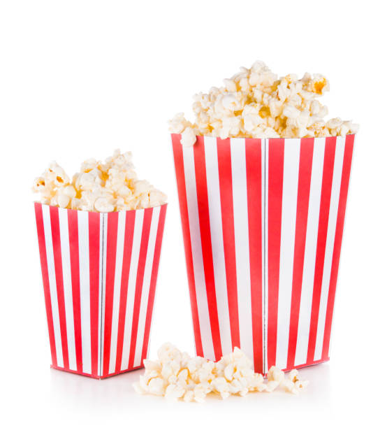 istock Popcorn in red and white cardboard box isolated on white background 1189975309