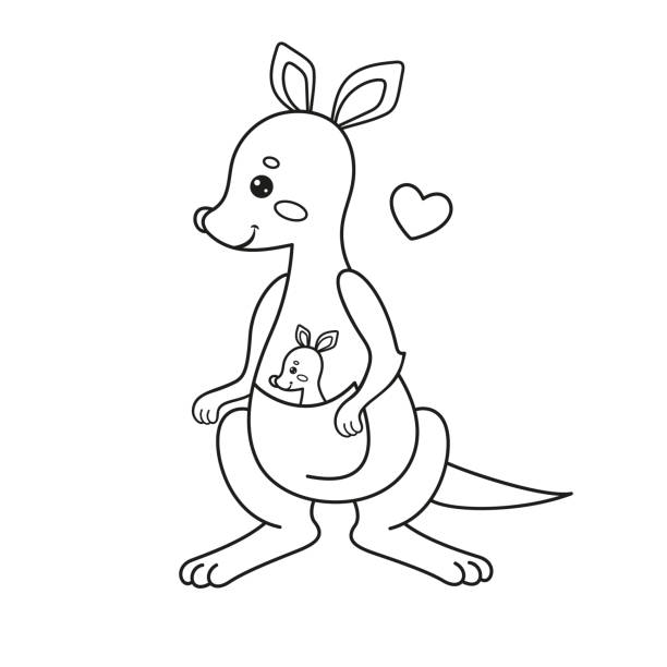 ilustrações, clipart, desenhos animados e ícones de página de colorir com um canguru. ilustração do vetor. - kangaroo animal humor fun