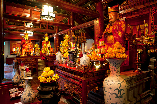 Confucius, Temple of Literature, Ton Duc Thang, Hanoi. This inner sanctum within a pavilion of the Temple of Literature has seen many doctors graduate from its historic buildings that date from the Ly and Tran dynasties since 1070. Neither temple nor place of worship, it is a revered place that has become a memorial to education and literature