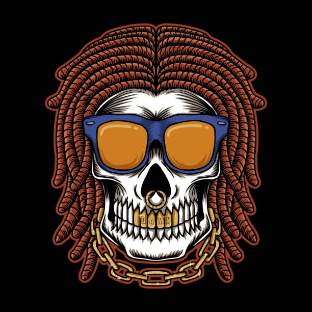 Skull dreadlocks head vector illustration Skull dreadlocks head vector illustration for your company or brand drug addiction tattoos stock illustrations