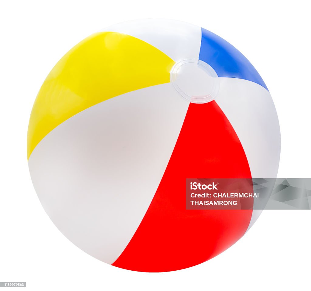 Beach Ball Isolated On White Background With Red Yellow Blue And