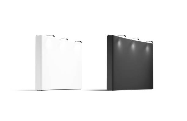 Blank black and white trade show wall mockup, side view