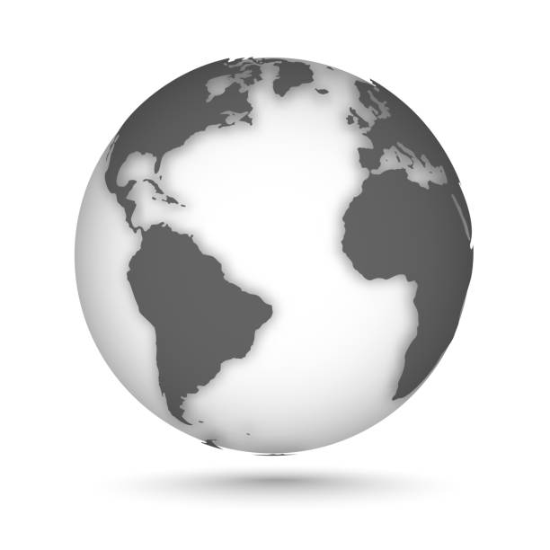 istock Globe icon gray on white with smooth vector shadows and map of the continents of the world 1189981574