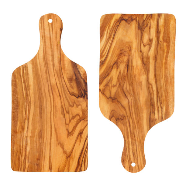Set of wooden cutting boards, isolated on white background