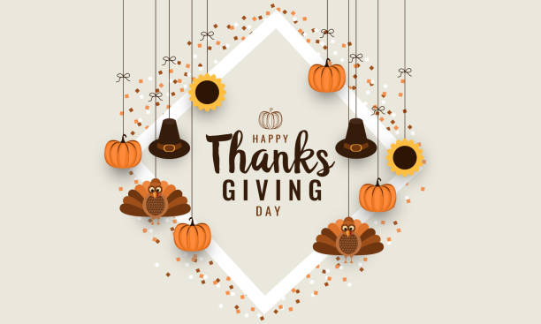 ilustraciones, imágenes clip art, dibujos animados e iconos de stock de tarjeta de acción de gracias - happy thanksgiving