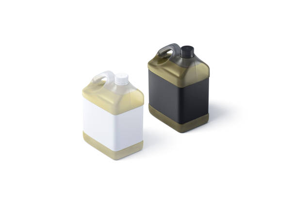 Blank oil plastic canister with black and white label mockup