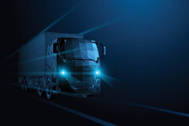 istock Vector 3d heavy Truck. Highway road. Delivery transport, cargo logistic concept. 1189983139