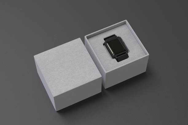 istock Smart watch with hard box packaging for branding and mock up. 3d render illustration. 1189984278