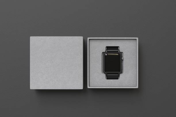 istock Smart watch with hard box packaging for branding and mock up. 3d render illustration. 1189984358