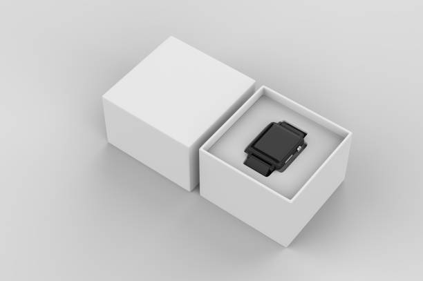 istock Smart watch with hard box packaging for branding and mock up. 3d render illustration. 1189984377