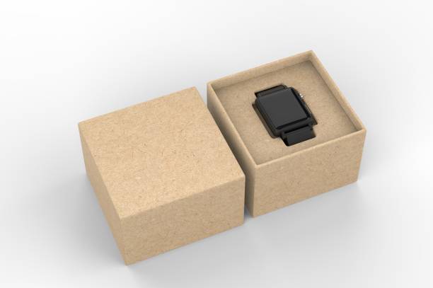 istock Smart watch with hard box packaging for branding and mock up. 3d render illustration. 1189984393