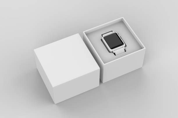 istock Smart watch with hard box packaging for branding and mock up. 3d render illustration. 1189984456