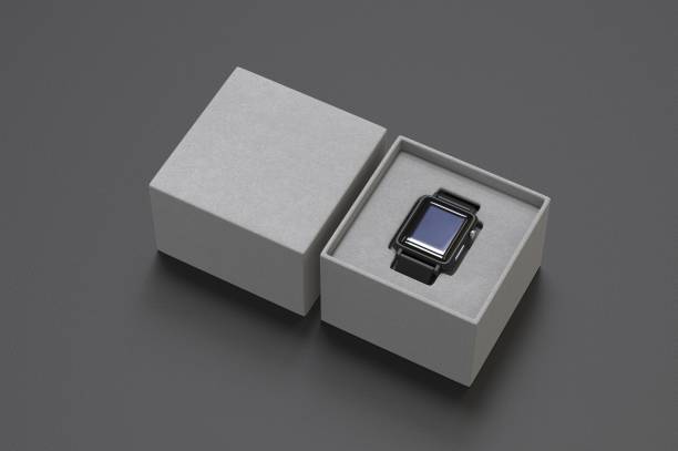 istock Smart watch with hard box packaging for branding and mock up. 3d render illustration. 1189984532