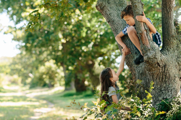 istock Brother and sister climbing a tree in the summer 1189984587