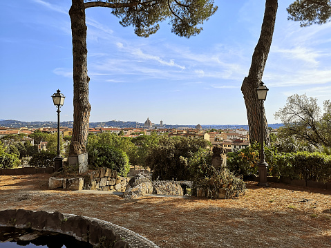 Florence cityscape viewed from the Orti del Parnaso public park. Tuscany, Italy