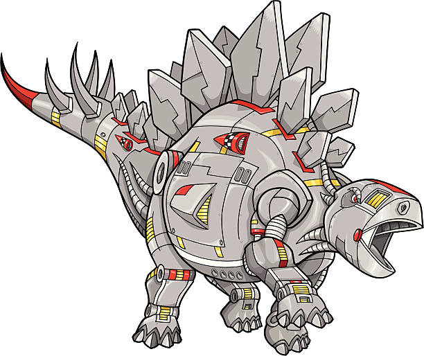 Robot Cyborg Dinosaur Stegosaurus vector art illustration