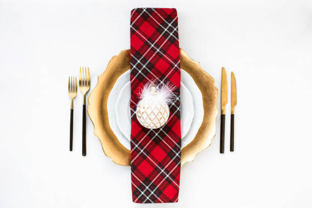 istock Christmas table setting with Christmas ball. View from the top 1189989841