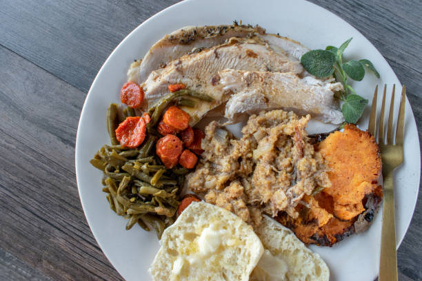 istock Plated roasted turkey, stuffing, and sides 1189993133