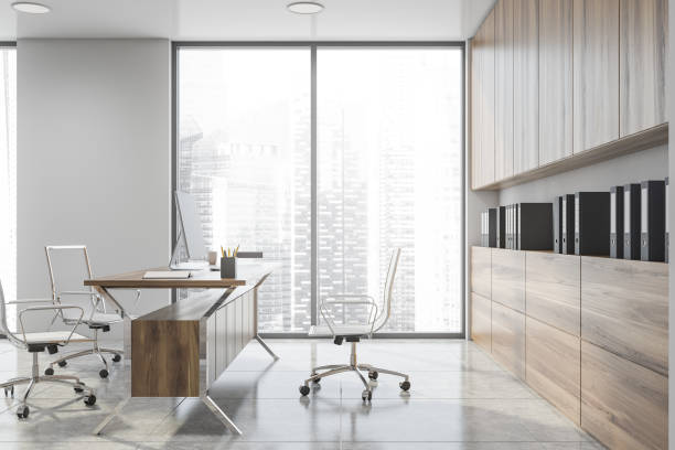istock Side view of CEO office with bookcase 1189994541