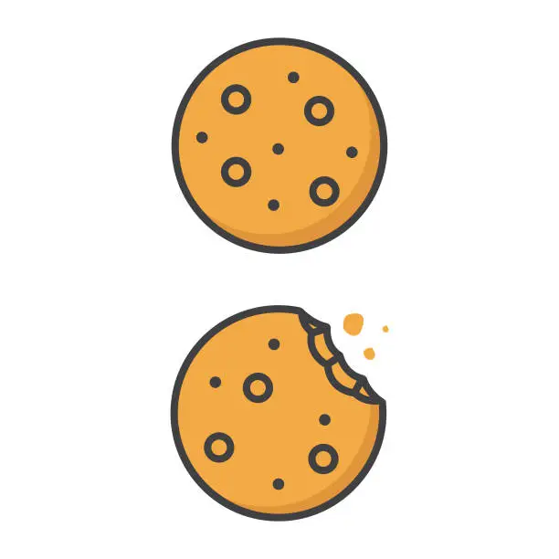 Vector illustration of Chocolate Cookies Line Flat Icon.