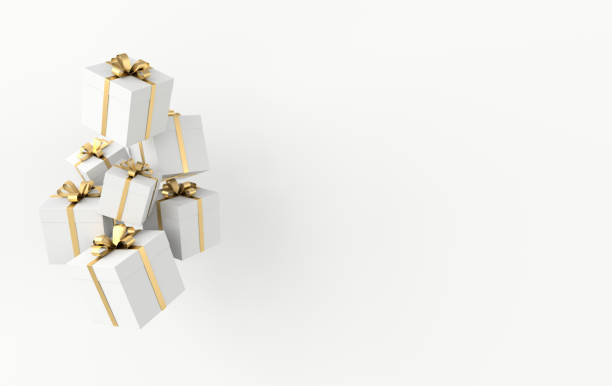 istock 3d rendering of realistic white gift box with golden ribbon bow on white background. Empty space for party, promotion social media banners, posters. 1189996217