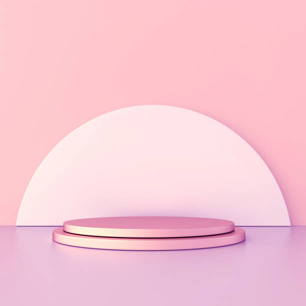 istock 3d rendered studio with geometric shapes, podium on the floor. Platforms for product presentation, mock up background. Abstract composition in minimal design, pastel colors 1189996231