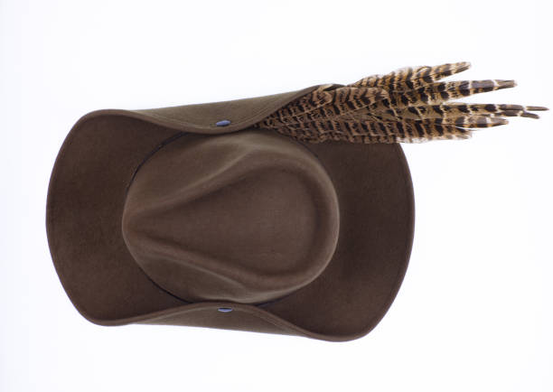 classic men's hat with feathers on a white background