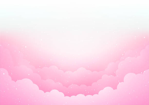 vektor-fee-wolken auf einem rosa himmel - dreams heaven cloud fairy tale stock-grafiken, -clipart, -cartoons und -symbole