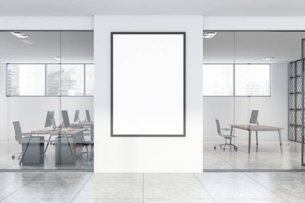 istock Mock up poster in white office hall 1189997930