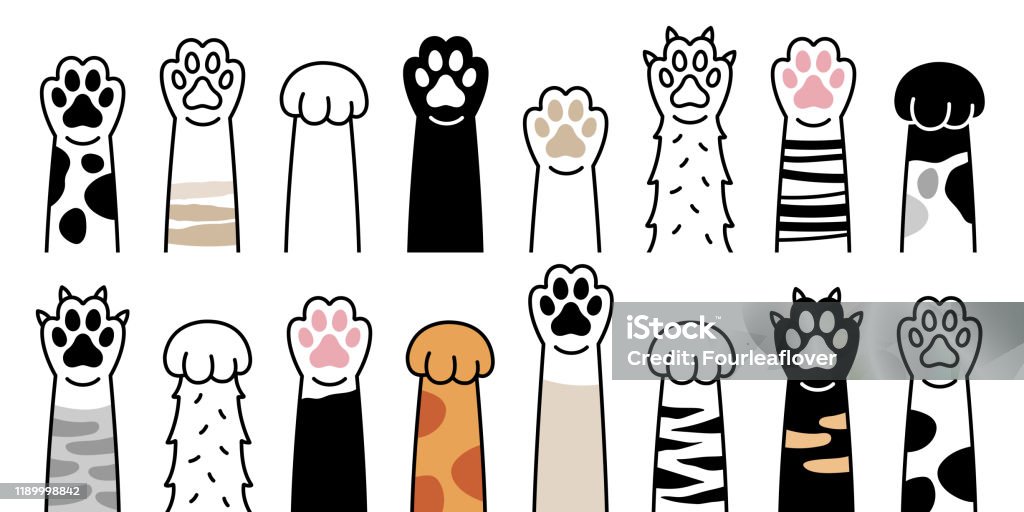 Paws up huisdieren set geïsoleerd op witte achtergrond. Vector illustratie - Royalty-free Huiskat vectorkunst