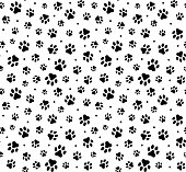 Vector seamless pattern with paw footprints of a dog (wolf), stains and smears. stock illustration
