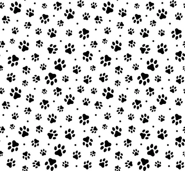 Vector illustration of Vector seamless pattern with paw footprints of a dog (wolf), stains and smears. stock illustration