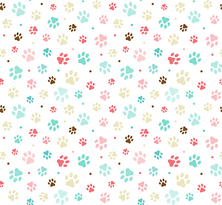 Dog paw print seamless. Template for your design, wrapping paper, card, poster, banner, flyer. Vector illustration. Isolated on white background stock illustration