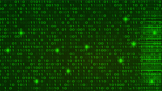 Abstract Green Background with Binary Code Numbers. Data Breach, Malware, Cyber Attack, Hacking Concept