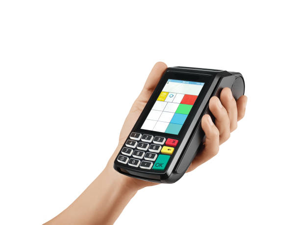 читатель кредитной карты (путь отсечения) - close up touchpad computer index finger стоковые фото и изображения