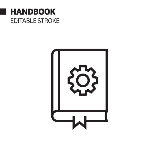 handbuch linie symbol, umriss vektor symbol illustration. pixel perfekt, editierbarer strich. - fremdenführer stock-grafiken, -clipart, -cartoons und -symbole