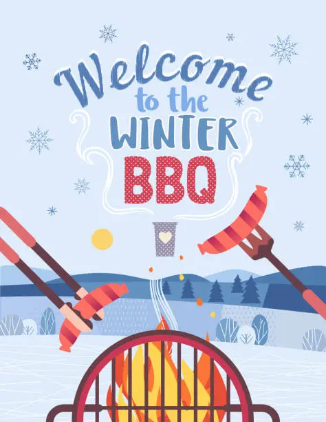 Vector illustration of Winter BBQ welcome invitation vector poster