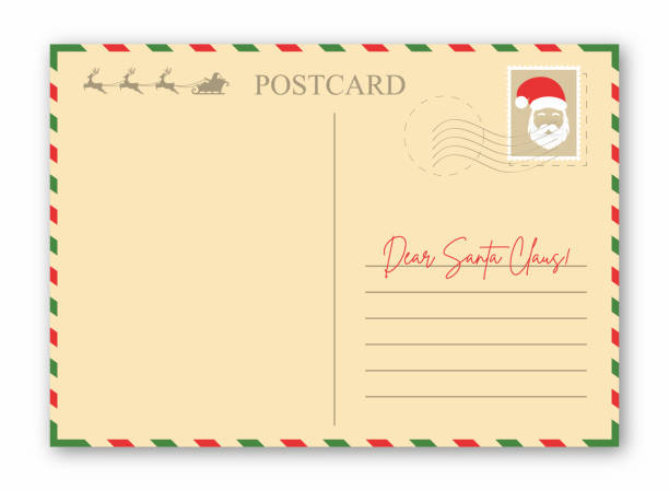 Christmas letter to Santa Claus. Vintage envelope, Christmas postcard template with Santa Claus, reindeer and empty space for text Christmas letter to Santa Claus. Vintage envelope, Christmas postcard template with Santa Claus, reindeer and empty space for text. Vector office christmas party stock illustrations