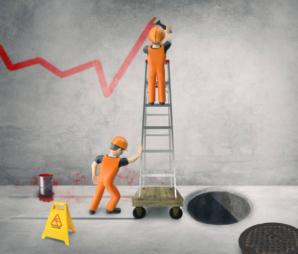 Workers paint the business cycle on the wall -3D-Illustration stock photo