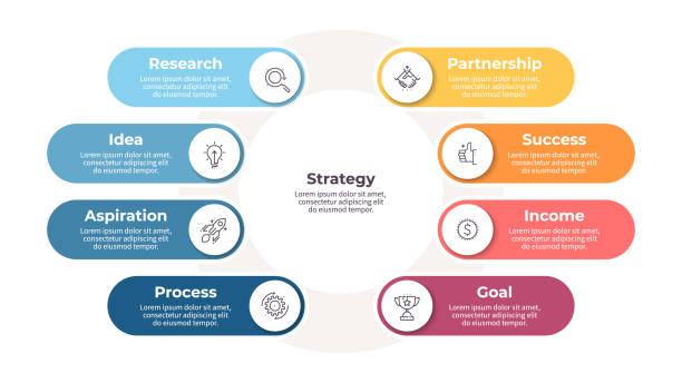 business-infografik. organigramm mit 8 optionen. vektor-vorlage. - 8 stock-grafiken, -clipart, -cartoons und -symbole