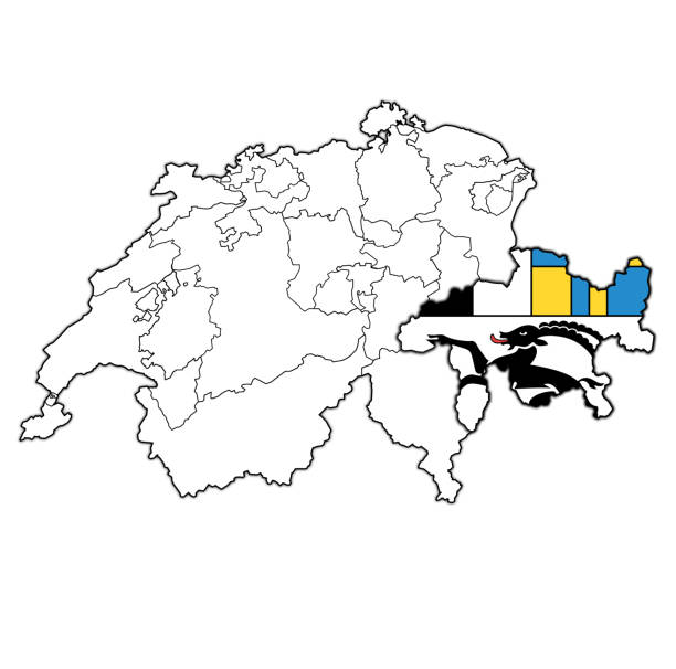 grisons flaga na mapie administracyjnych podziałów szwajcarii - graubunden canton obrazy stock illustrations