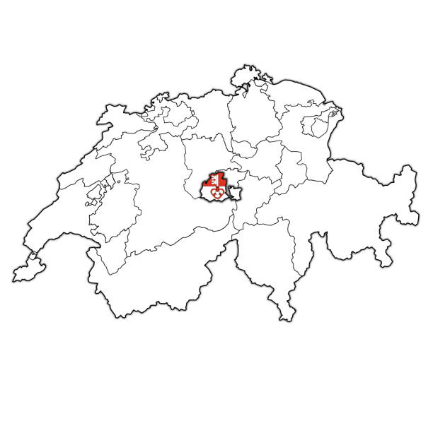 ilustrações de stock, clip art, desenhos animados e ícones de obwalden flag on map of administrative divisions of switzerland - canton obwalden