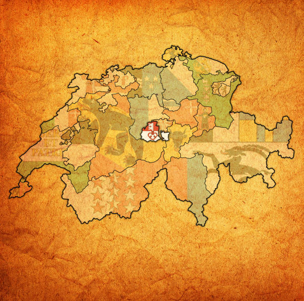 ilustrações de stock, clip art, desenhos animados e ícones de obwalden flag on map of administrative divisions of switzerland - canton obwalden